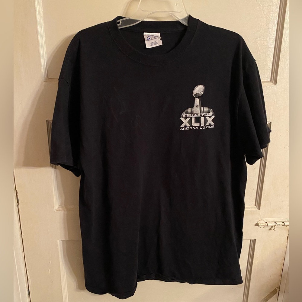 2015 Super Bowl New England Patriots Seatte Seahawks Autographed XL NFL T-Shirt